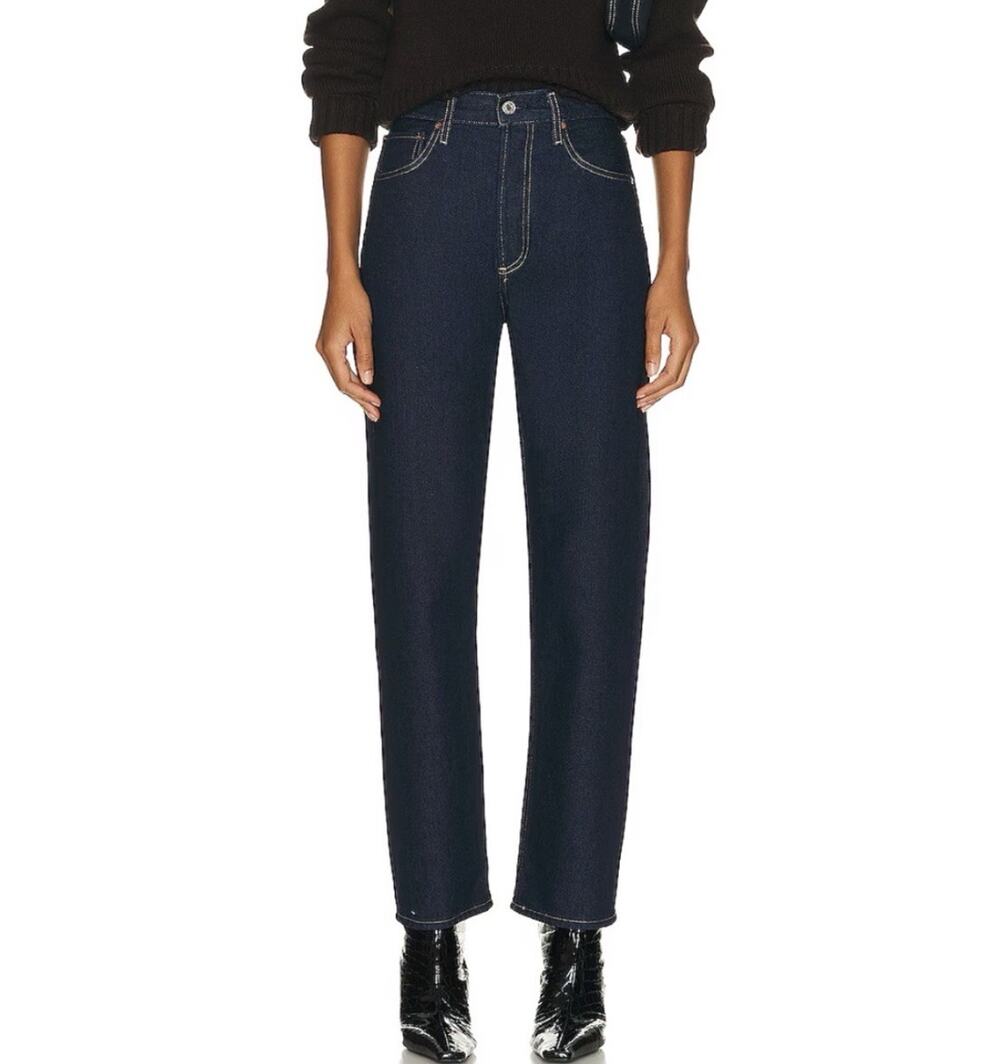 Agolde Dark Blue Wash High Rise 90s Pinch Straight Leg Whisper Wash Jeans - 24